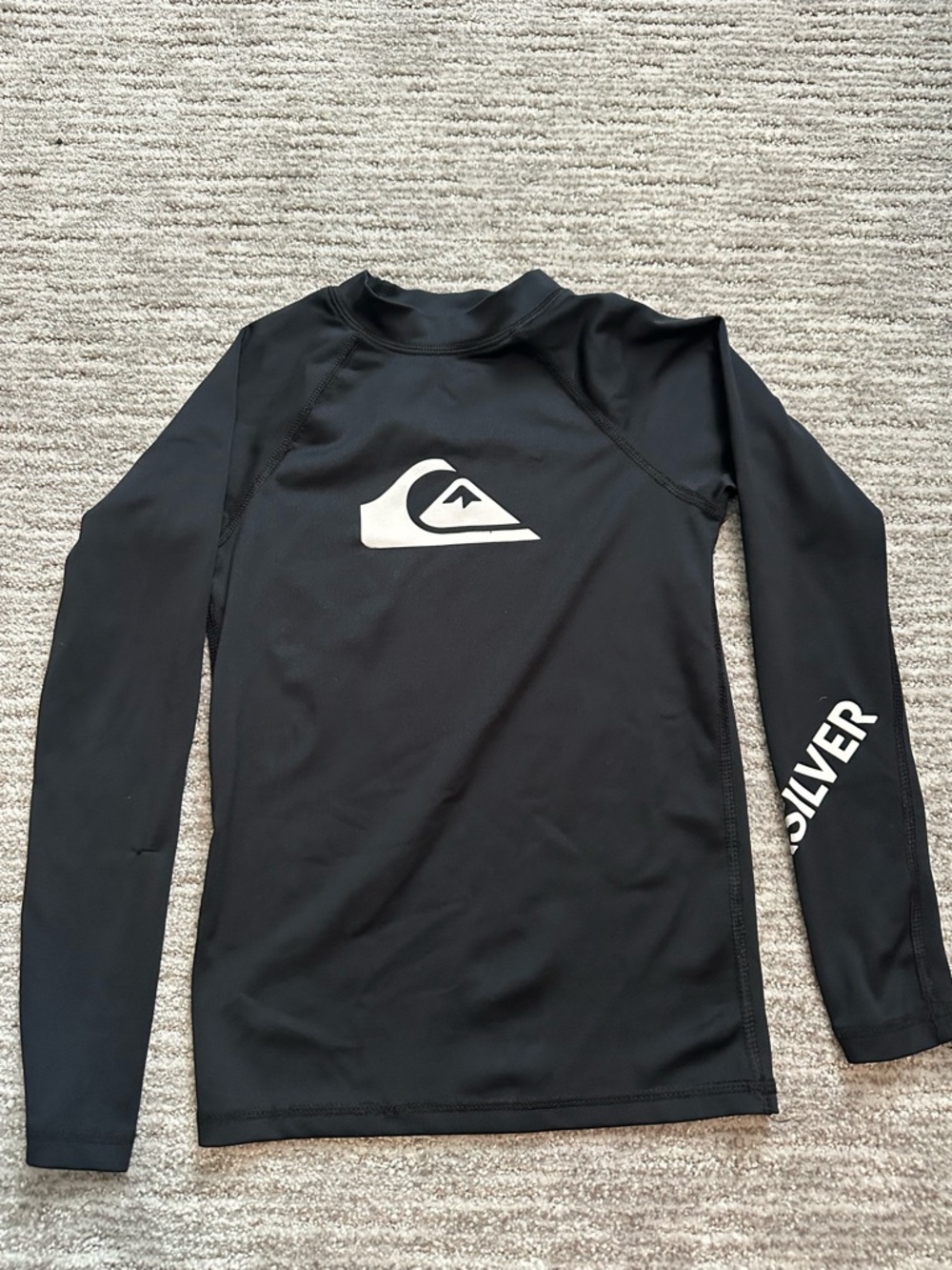 Quiksilver Black Long Sleeve Surf Top with White Logo Tag